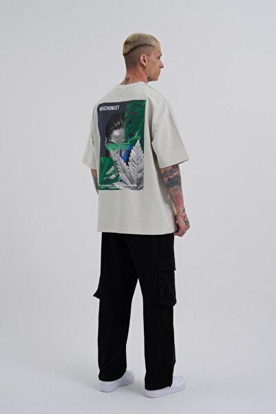 Machinist Reckless Leaves Printed Men's Gray Oversize T-Shirt