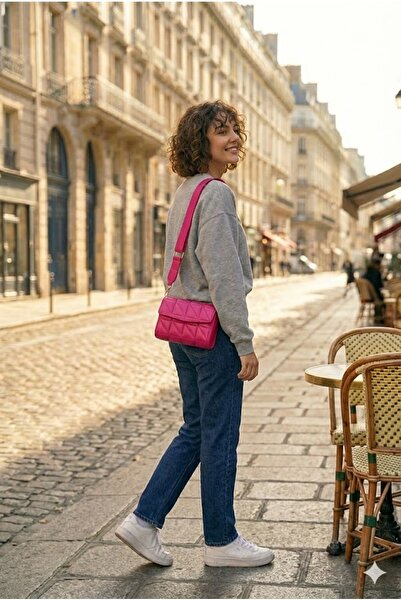 PurpleART Dámská fuchsiová prošívaná taška přes rameno s nastavitelným sloupk...