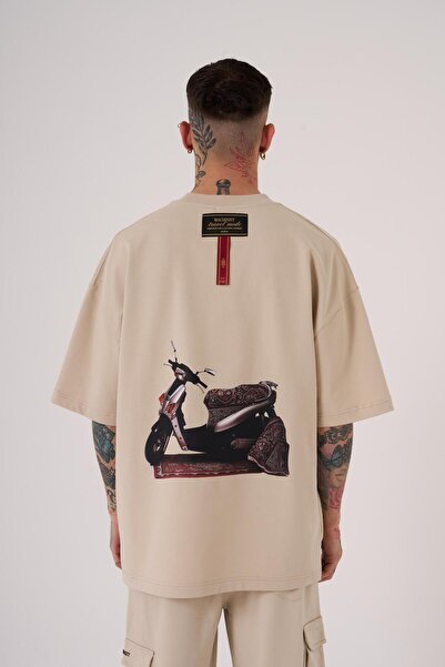 Machinist Ανδρικό μπλουζάκι Carpet Patch με τύπωμα oversized Ανοιχτό μπεζ