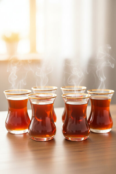 Paşabahçe Gold Thin Waisted Tea Cup - 130 Cc Set of 6