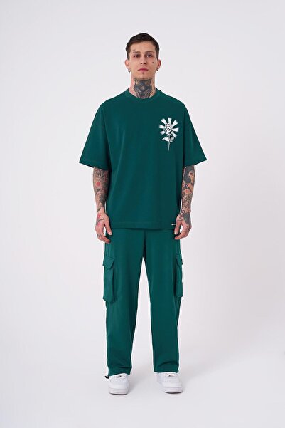 Machinist Ανδρικό μπλουζάκι Rose με τύπωμα oversized Oil Green