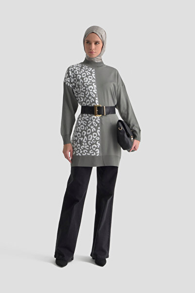 Armine Patterned Ribbed Steel Knitwear Tunic