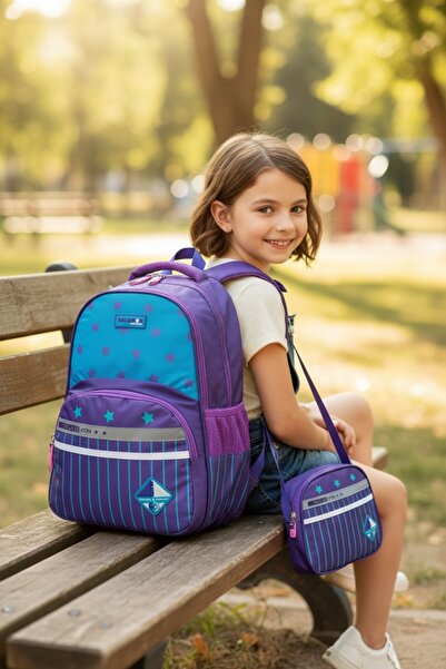 Relaxion 1320 Orthopedic Primary School Bag - Purple Blue - One Size