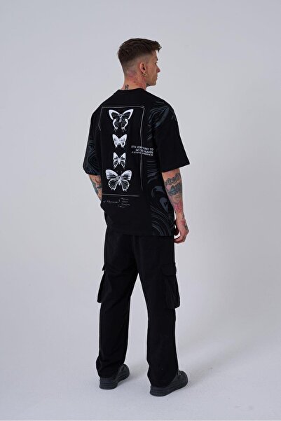 Machinist Ανδρικό μπλουζάκι Νούμερο 5 με τύπωμα oversized Μαύρο