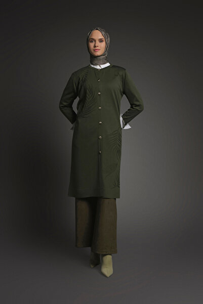 Armine Leaf Patterned Buttoned Knitwear Cardigan - Steel Knit