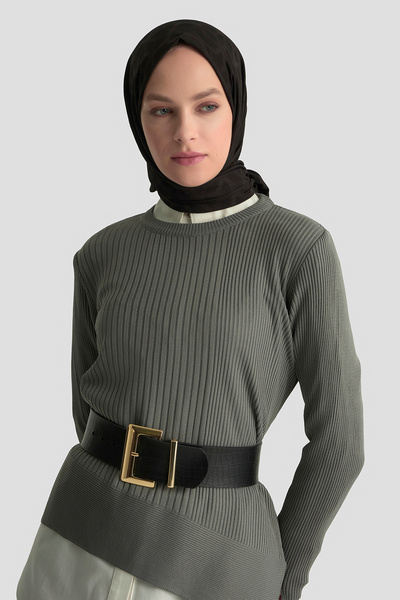 Armine Asymmetrical Cut Skirted Knitwear Set - Steel Knit - (Slim-Fit)