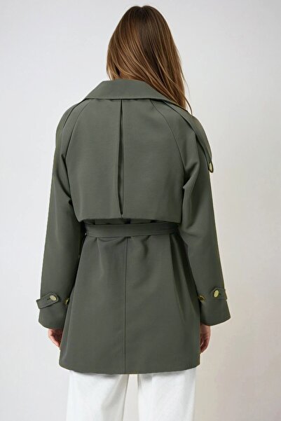 VAGGON Жіночий хакі двобортний підкладний тренч з поясом, плечима та поясом з еполетами Vs01026
