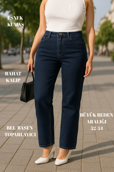 CEDY DENIM - Women's Big Me Tube Leg High Waist Regular Fit Lycra Trousers C626-Navy Blue