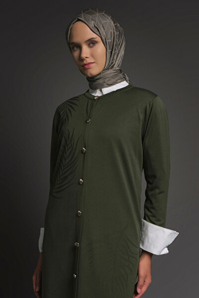 Armine Leaf Patterned Buttoned Knitwear Cardigan - Steel Knit