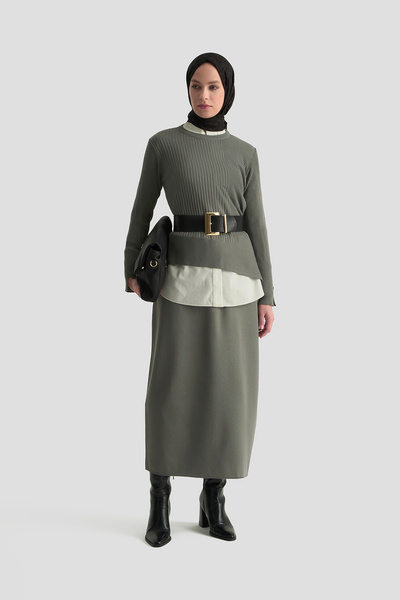 Armine Asymmetrical Cut Skirted Knitwear Set - Steel Knit - (Slim-Fit)