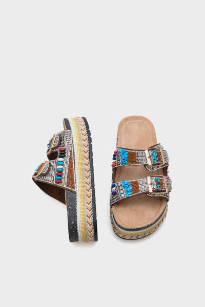 Capone Outfitters Alyson Stone Buckle Flat Heel Women's Slippers