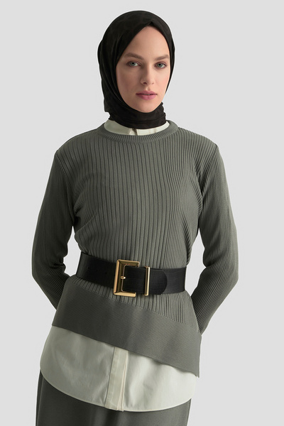 Armine Asymmetrical Cut Skirted Knitwear Set - Steel Knit - (Slim-Fit)