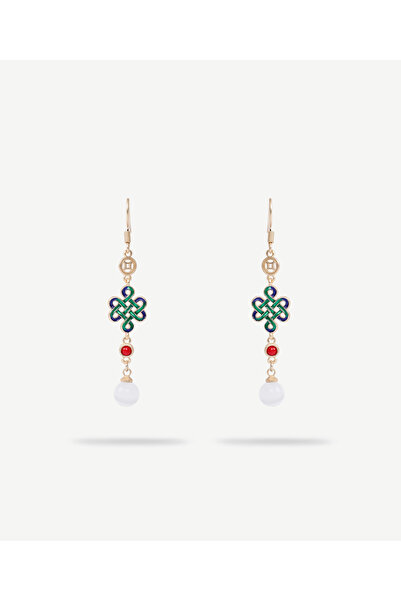 Yargıcı Doğal Taş Detaylı Uzun Küpe