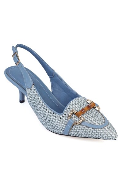 Capone Outfitters Angy Straw Pointed Toe Mid-Heeled Wooden Buckle Women's Shoes