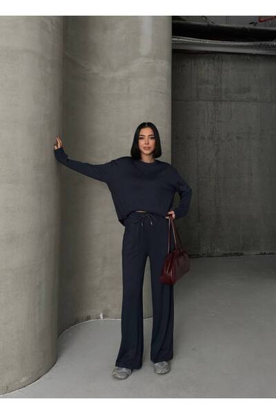 MODA CESE قماش مودال شق طقم مكون من شق سراويل مع جيوب