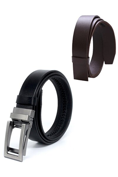 Livize 2-Piece Buffalo Leather Automatic Buckle Holeless Men's Belt - Automat...