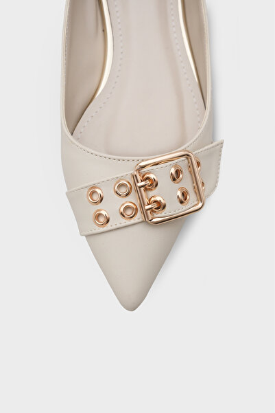 Capone Outfitters Krissie Pointed Toe Short Heeled Women's Ballerinas with Metal Accessories