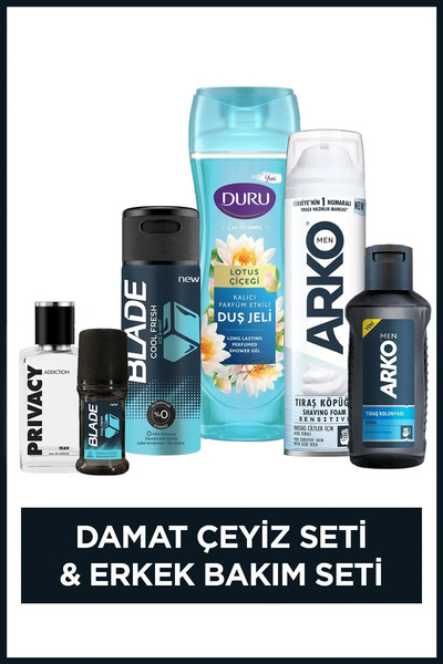 Arko Men Damat Çeyiz Bohça Seti(Tıraş Köpüğü & Kolonyası,Duş Jeli,Parfüm,Deod...
