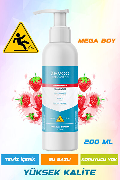 Zevoq Çilekli Kayganlaştırıcı Jel 200ml Su Bazlı Yenilebilir Mega Boy
