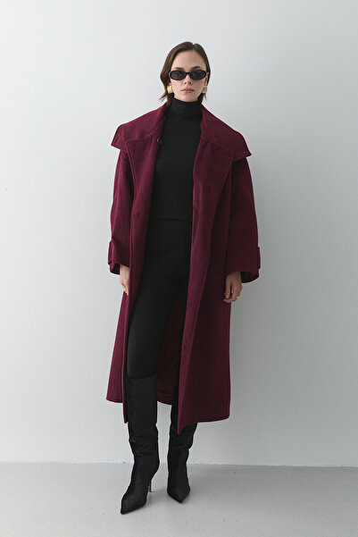 Laluvia Burgundy Vittoria Buttoned Collar Coat - 2511