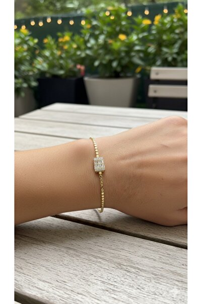 Store Xuping 14K Gold Color Exquisite Thin Chain Baguette Zircon Stone Bracelet 18cm
