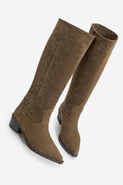 Marjin Γυναικείες μπότες Western χωρίς φερμουάρ με μυτερή μύτη Mivez καφέ σουέτ