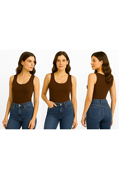 ingegno Body Wide Crew Neck Zero Sleeve Viscose Knitted Fabric Badi Light Bro...