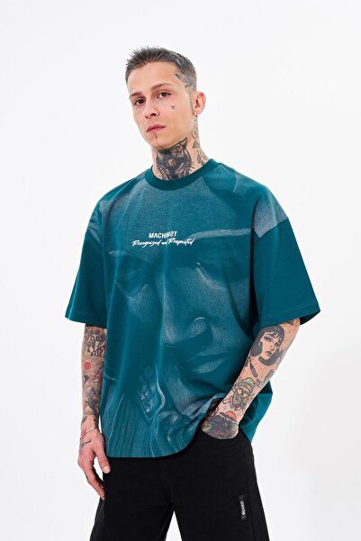 Machinist Ανδρικό μπλουζάκι με στάμπα oversized λαδί πράσινο