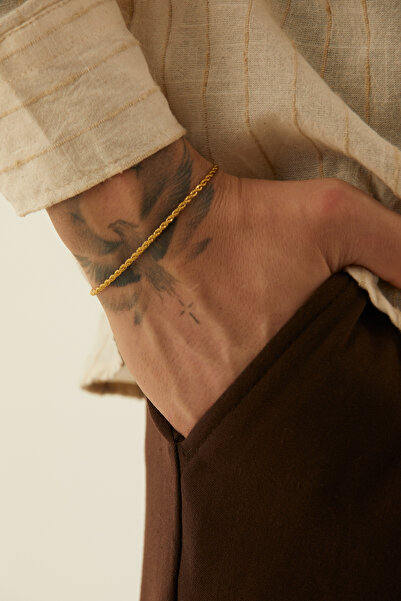 Fjellor Nienna Erkek Gold Renk Ince Burgu Paslanmaz Çelik Bileklik