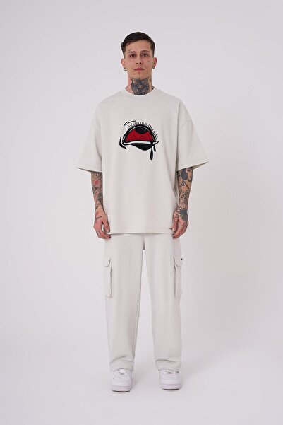 Machinist Ανδρικό μπλουζάκι Tired Eyes με κέντημα oversized Space Grey