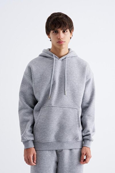 Machinist Ανδρικό φούτερ Basic με κουκούλα oversized Grey Melange