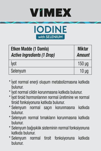 Vimex Iodine with Selenium 20 ml Drops - Iodine and Selenium - Thyroid Function Support