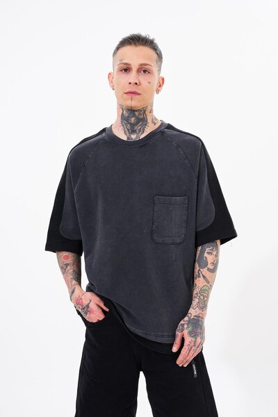 Machinist Men's Contrast Washed Oversize Asphalt T-Shirt