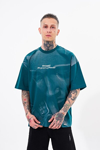Machinist Ανδρικό μπλουζάκι με στάμπα oversized λαδί πράσινο