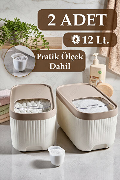 Fesya Home VESTA 2'Li Sürgülü Deterjan Saklama Kabı – Banyo Düzenleyici Lüks Büyük Kap 12 LT