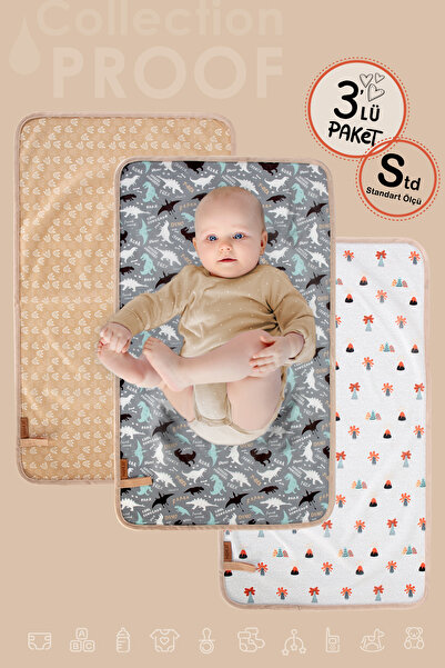 HAMUR Baby Proof 3'lü Alt Açma Değiştirme Örtüsü Sıvı Geçirmez Koruyucu Alez Yıkanabilir Bebek Bakım Pedi