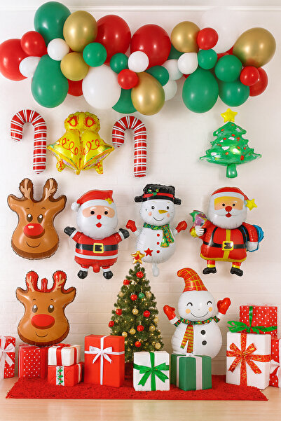 Parti dolabı New Year's 9-Piece Metallic Foil Balloon and Chain Sticker Decor...