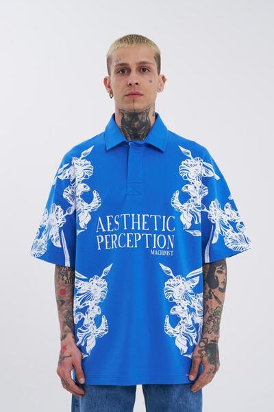 Machinist Ανδρικό μπλουζάκι με λαιμόκοψη πόλο με τύπωμα σε ανοιχτό μπλε χρώμα