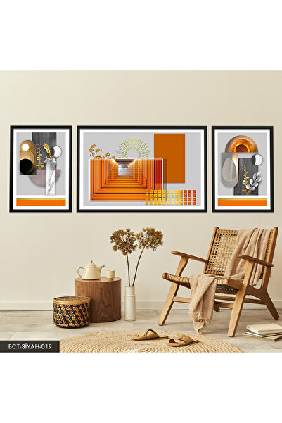Evinemoda Soyut Desenler 3 Parça Siyah Çerçeveli Tablo