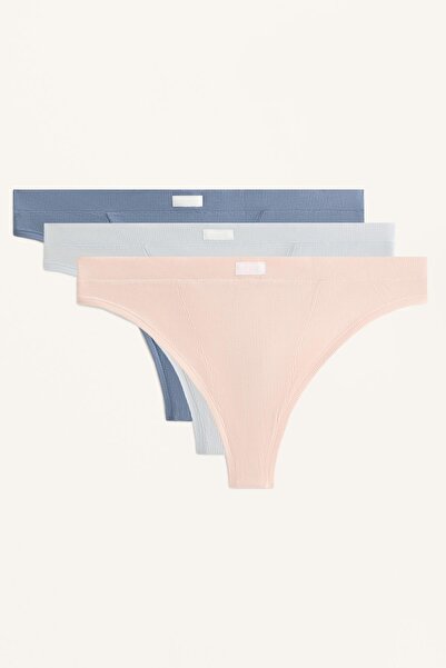 Oysho 3 adet logolu rib tanga külot