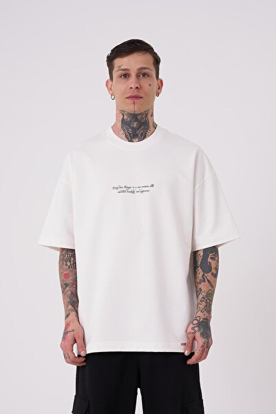 Machinist Ανδρικό μπλουζάκι Snake Applique με τύπωμα oversized Ecru