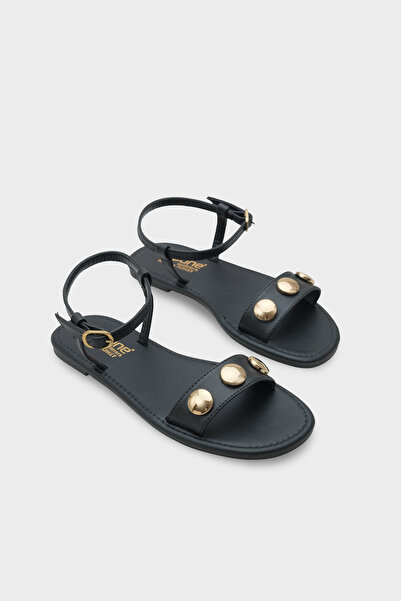 Capone Outfitters Celina Single Strap Metal Accessories Ankle Strap Flat Heeled Round Toe Women's Sandals