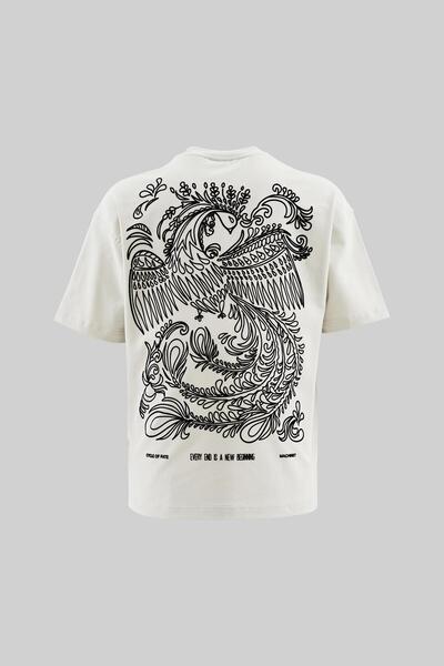 Machinist Men's Flock Printed Oversize Space Gray T-Shirt