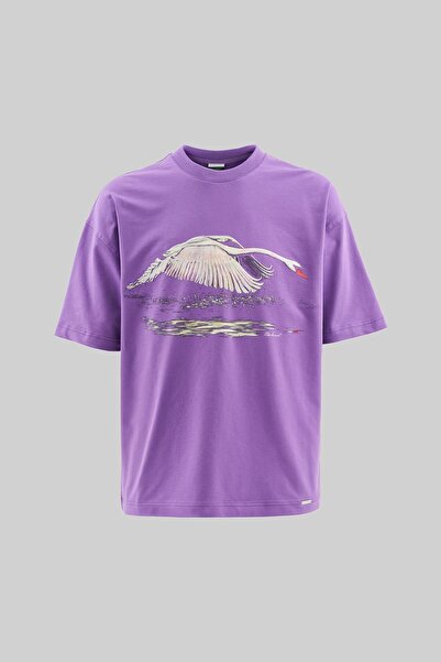 Machinist Ανδρικό μπλουζάκι με στάμπα Swan Oversize Purple