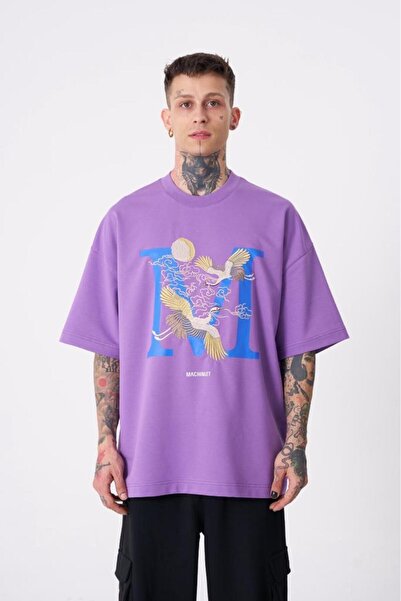 Machinist Ανδρικό μπλουζάκι Crane Bird με τύπωμα oversized Μωβ