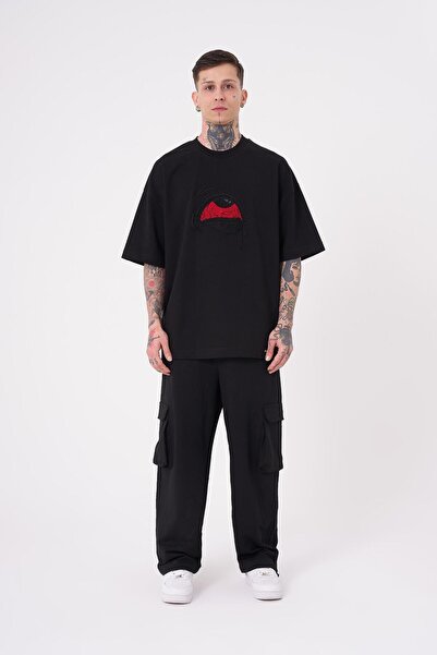 Machinist Ανδρικό μπλουζάκι με κέντημα oversized με μαύρο χρώμα