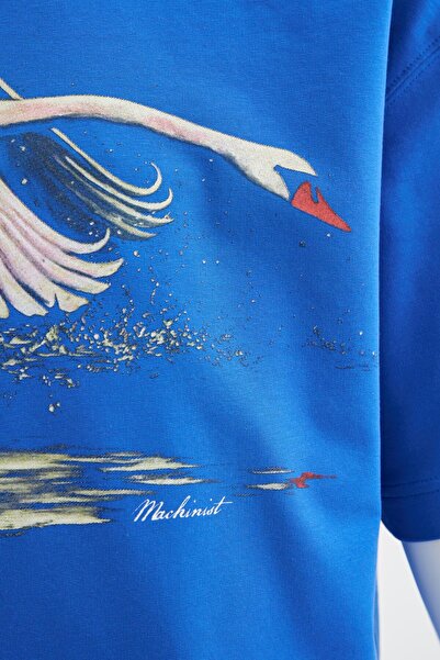 Machinist Чоловіча софтова футболка великого розміру з принтом лебедя, блакитного кольору