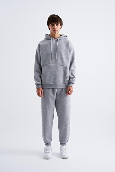 Machinist Ανδρικό φούτερ Basic με κουκούλα oversized Grey Melange