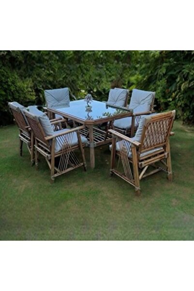 larissa design BAMBU 6 KİŞİLİK BALKON BAHÇE TERAS MOBİLYASI BAHÇE TAKIMI BALK...