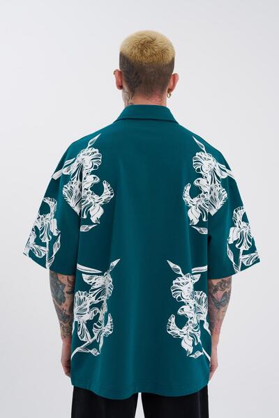 Machinist Ανδρικό μπλουζάκι με λαιμόκοψη πόλο Aesthetic Flower με τύπωμα λαδί πράσινο